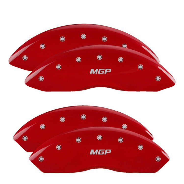 34211SMGPRD Front & Rear Disc Brake Caliper Covers Fits Select GMC Savana 2500, GMC Savana 3500 [Red Finish w/ Silver MGP]