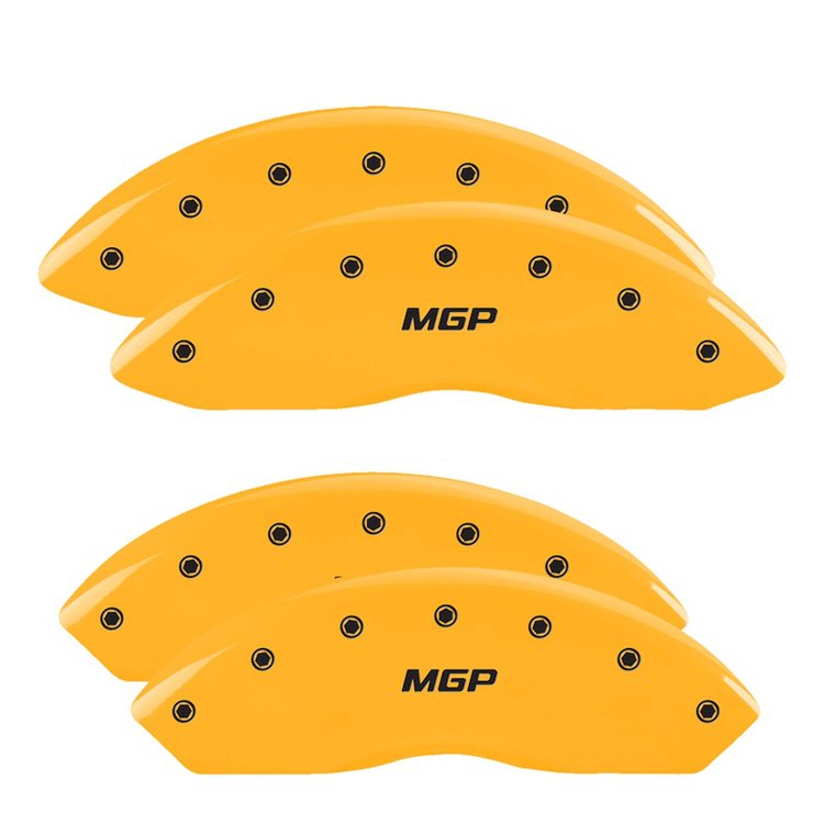 34211SMGPYL Front & Rear Disc Brake Caliper Covers Fits Select GMC Savana 2500, GMC Savana 3500 [Yellow Finish w/ Black MGP]