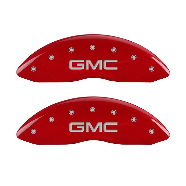 34213FGMCRD Front Disc Brake Caliper Covers Fits Select GMC Canyon [Red Finish w/ Silver GMC]