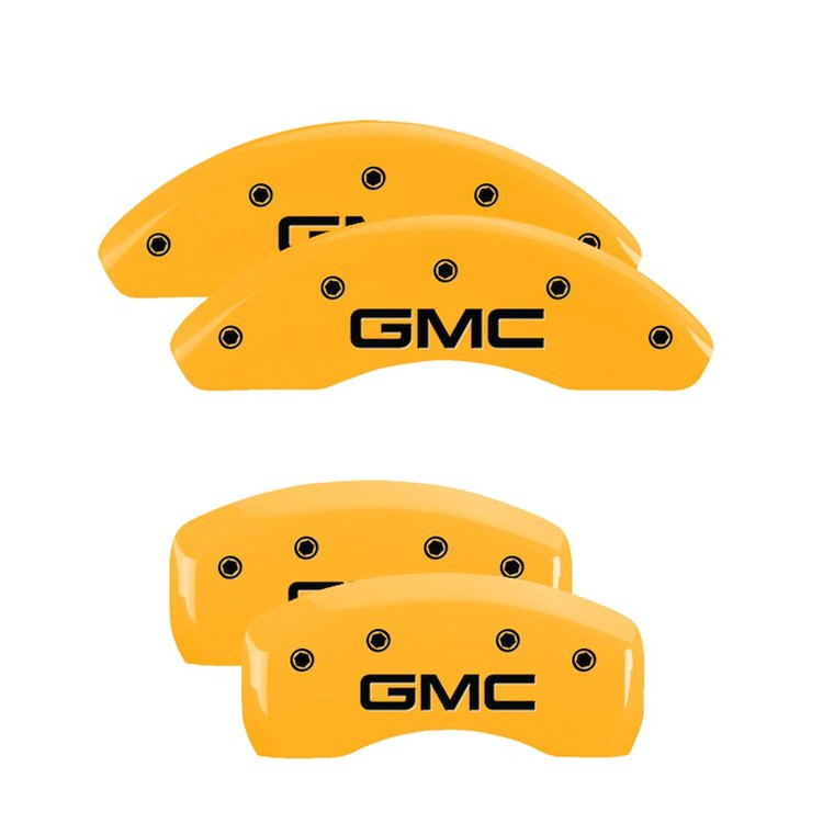 34215SGMCYL Front & Rear Disc Brake Caliper Covers for 2018-2020 GMC Terrain [Yellow Finish w/ Black GMC]