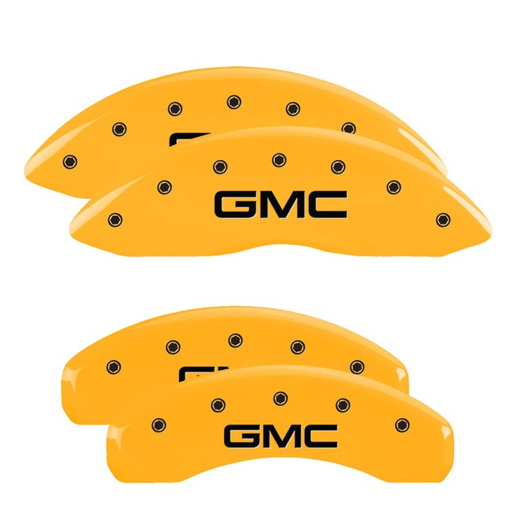 34217SGMCYL Front & Rear Disc Brake Caliper Covers Fits Select GMC Sierra 1500 [Yellow Finish w/ Black GMC]