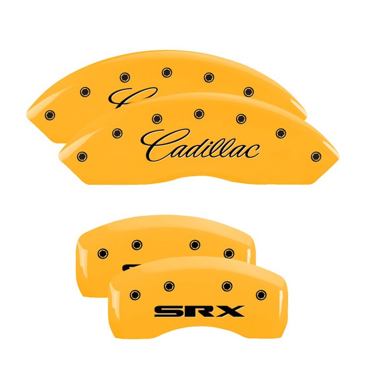 35002SSRXYL Front Disc Brake Caliper Covers Fits Select Cadillac SRX, Cadillac STS [Yellow Finish w/ Black Cadillac / SRX]