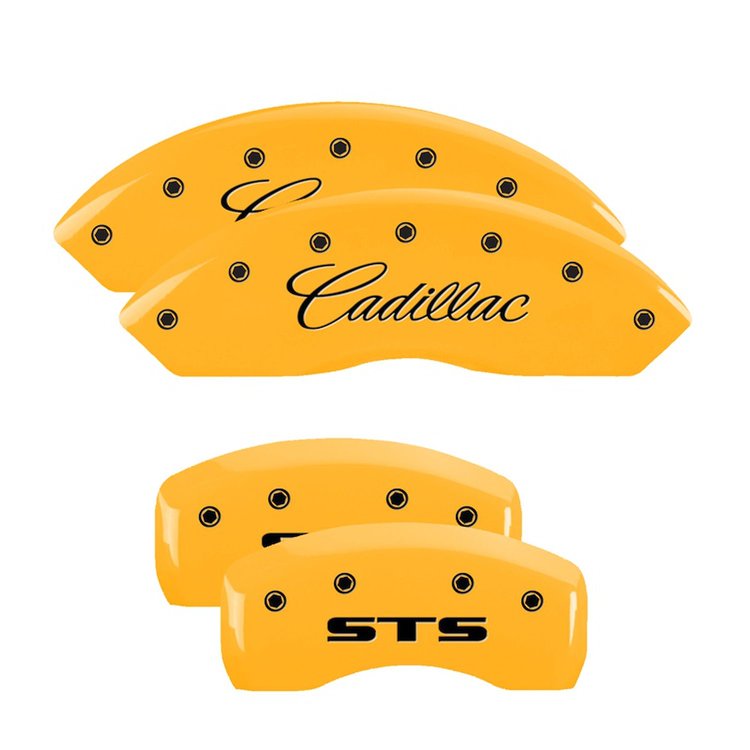 35002SSTSYL Front Disc Brake Caliper Covers Fits Select Cadillac SRX, Cadillac STS [Yellow Finish w/ Black Cadillac / STS]