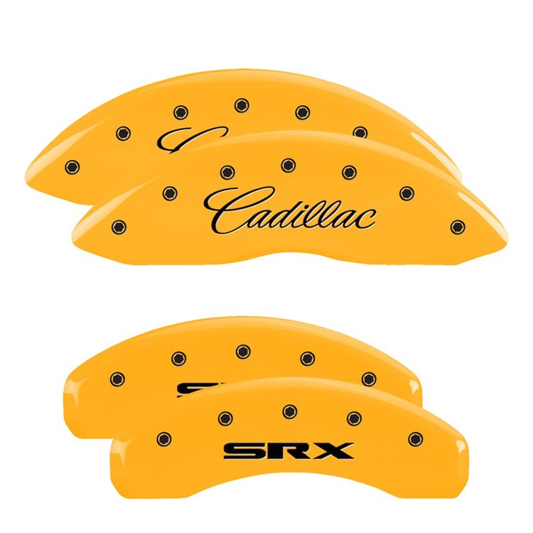 35003SSRXYL Front Disc Brake Caliper Covers for 2010-2011 Cadillac SRX [Yellow Finish w/ Black Cadillac / SRX]