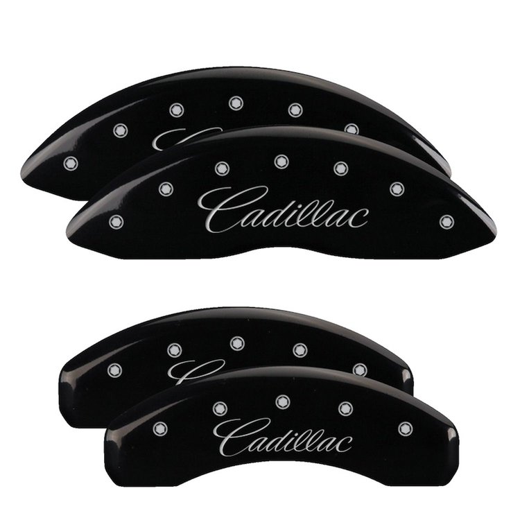 35004SCADBK Front & Rear Disc Brake Caliper Covers for 2012-2016 Cadillac SRX [Black Finish w/ Silver Cadillac (Cursive)]