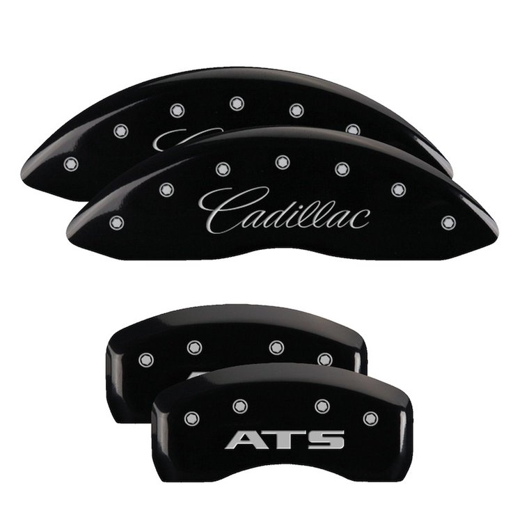 35007SATSBK Front Disc Brake Caliper Covers Fits Select Cadillac ATS [Black Finish w/ Silver Cadillac / ATS]