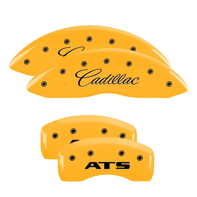 35007SATSYL Front Disc Brake Caliper Covers Fits Select Cadillac ATS [Yellow Finish w/ Black Cadillac / ATS]