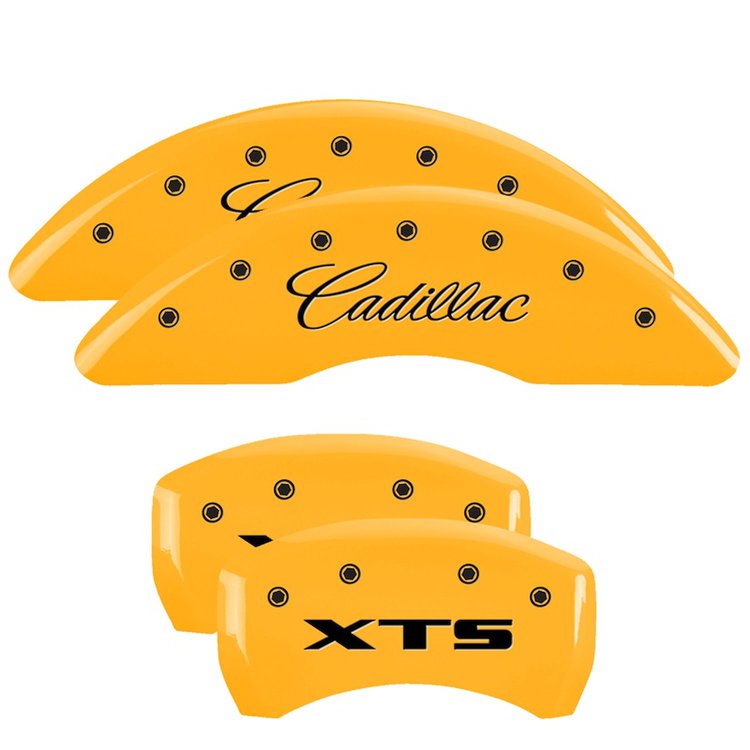 35008SXTSYL Front Disc Brake Caliper Covers Fits Select Cadillac XTS [Yellow Finish w/ Black Cadillac / XTS]