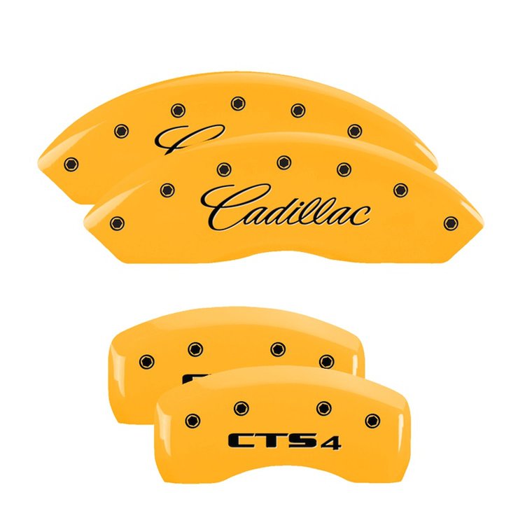 35010SCT4YL Front Disc Brake Caliper Covers Fits Select Cadillac STS/Cadillac CTS/Cadillac XLR [Yellow w/Black Cadillac /CTS4]
