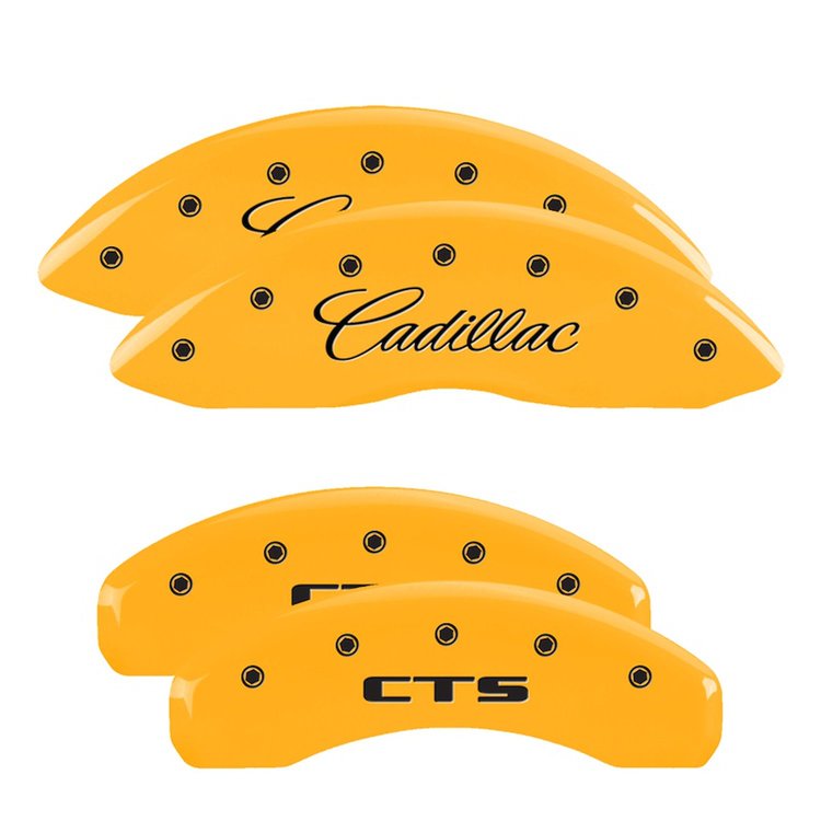 35013SCTSYL Front Disc Brake Caliper Covers Fits Select Cadillac CTS [Yellow Finish w/ Black Cadillac / CTS]
