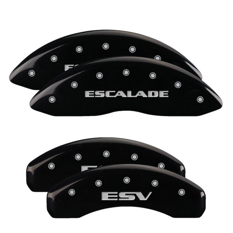 35014SESVBK Front Brake Caliper Covers Fits Cadillac Escalade [Black w/Silver Escalade /ESV]
