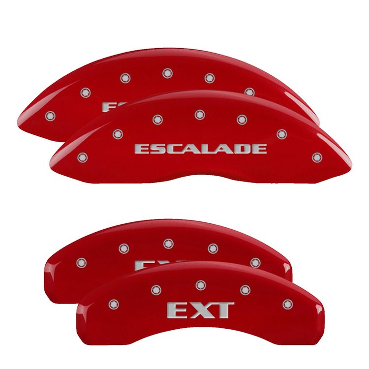 35014SEXTRD Front Brake Caliper Covers Fits Cadillac Escalade [Red w/Silver Escalade /EXT]