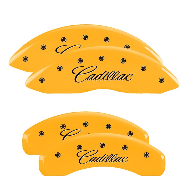 35015SCADYL Front/Rear Brake Caliper Covers Fits Cadillac Escalade [Yellow w/Black Cadillac (Cursive)]