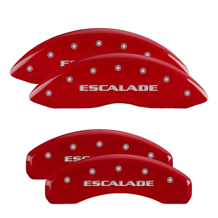 35015SESCRD Front/Rear Brake Caliper Covers Fits Cadillac Escalade [Red w/Silver Escalade]