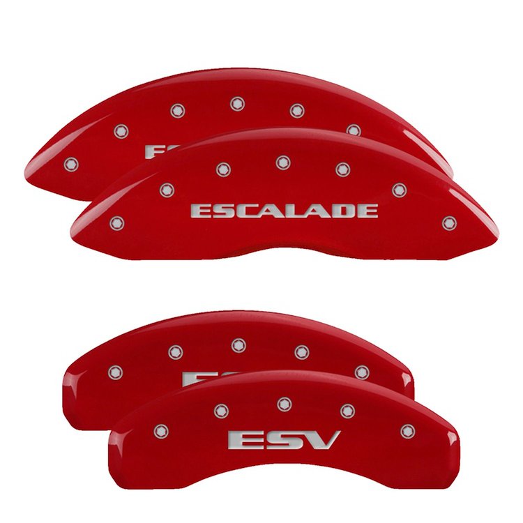 35015SESVRD Front Brake Caliper Covers Fits Cadillac Escalade [Red w/Silver Escalade /ESV]
