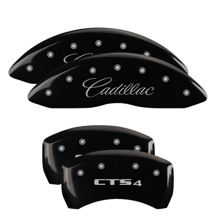 35020SCT4BK Front Disc Brake Caliper Covers Fits Select Cadillac CTS [Black Finish w/ Silver Cadillac / CTS4]