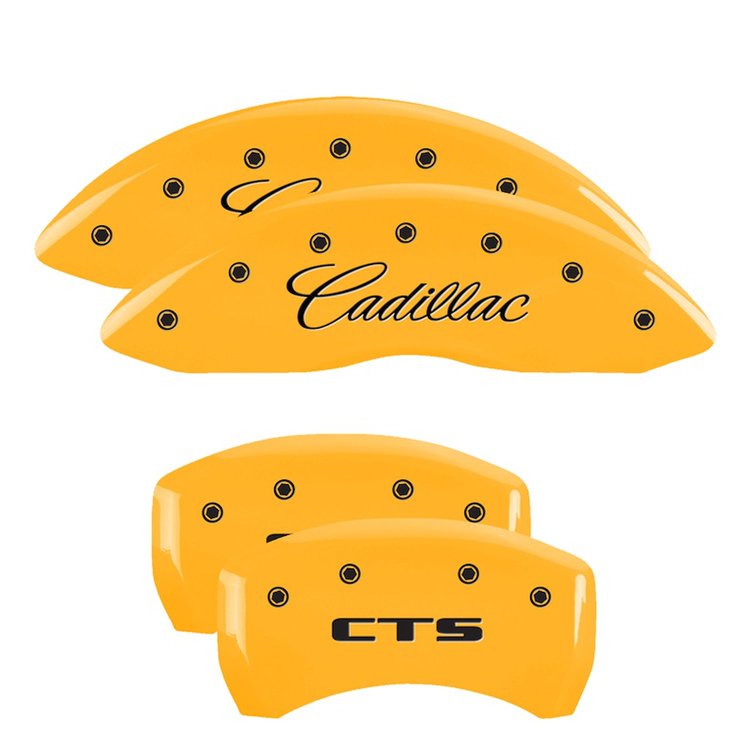 35020SCTSYL Front Disc Brake Caliper Covers Fits Select Cadillac CTS [Yellow Finish w/ Black Cadillac / CTS]