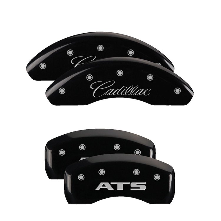 35023SATSBK Front Disc Brake Caliper Covers Fits Select Cadillac ATS [Black Finish w/ Silver Cadillac / ATS]
