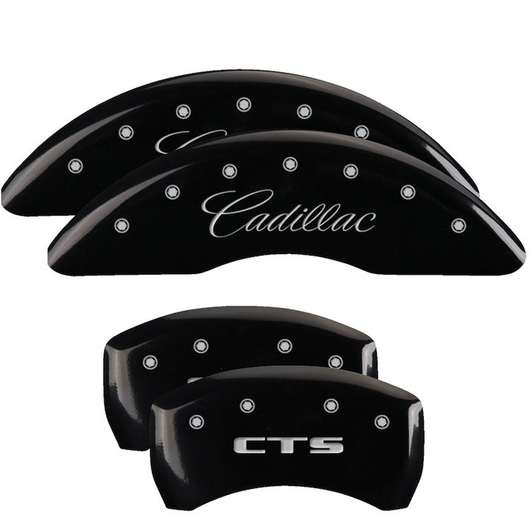 35024SCTSBK Front Disc Brake Caliper Covers Fits Select Cadillac CTS [Black Finish w/ Silver Cadillac / CTS]