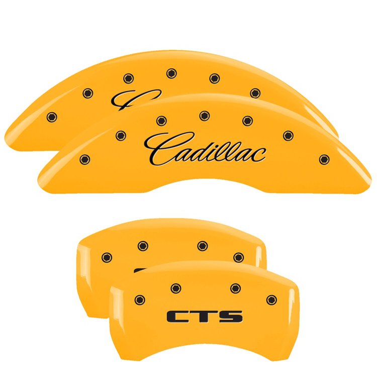 35024SCTSYL Front Disc Brake Caliper Covers Fits Select Cadillac CTS [Yellow Finish w/ Black Cadillac / CTS]