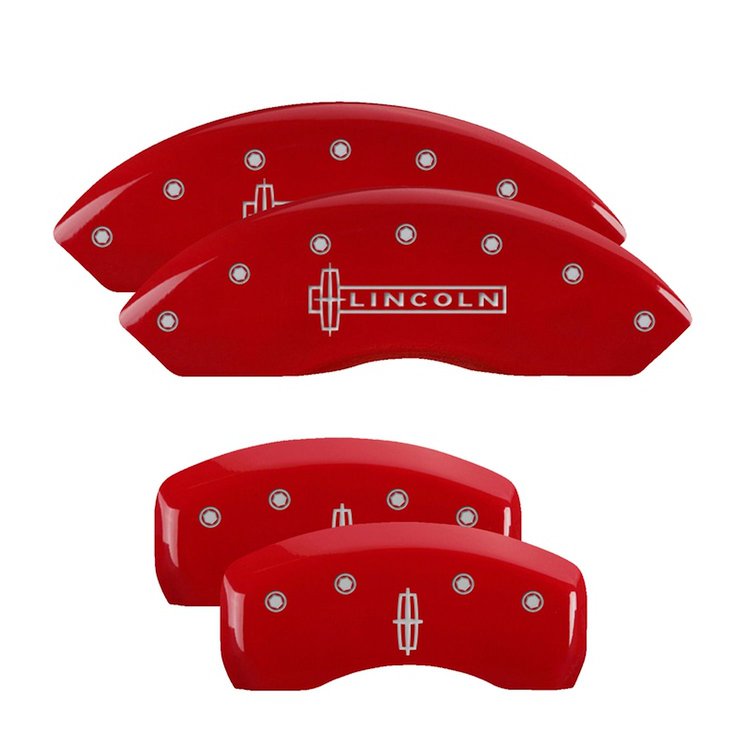 36006SLC1RD Front Disc Brake Caliper Covers for 2007-2010 Lincoln MKX [Red Finish w/ Silver Lincoln / Star logo]