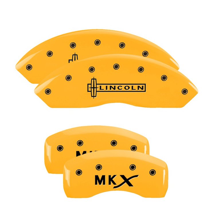 36006SLCXYL Front Disc Brake Caliper Covers for 2007-2010 Lincoln MKX [Yellow Finish w/ Black Lincoln / MKX]