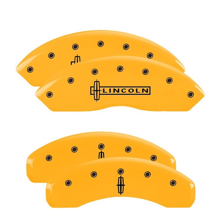 36007SLC1YL Front Disc Brake Caliper Covers for 2011-2015 Lincoln MKX [Yellow Finish w/ Black Lincoln / Star logo]