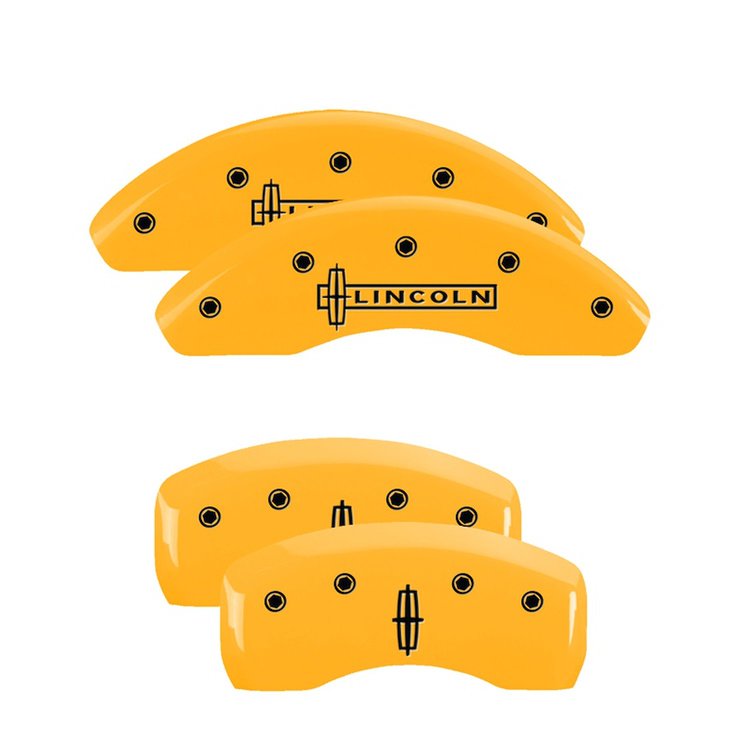 36008SLC1YL Front Disc Brake Caliper Covers Fits Select Lincoln MKZ, Lincoln Zephyr [Yellow Finish w/ Black Lincoln / Star logo]