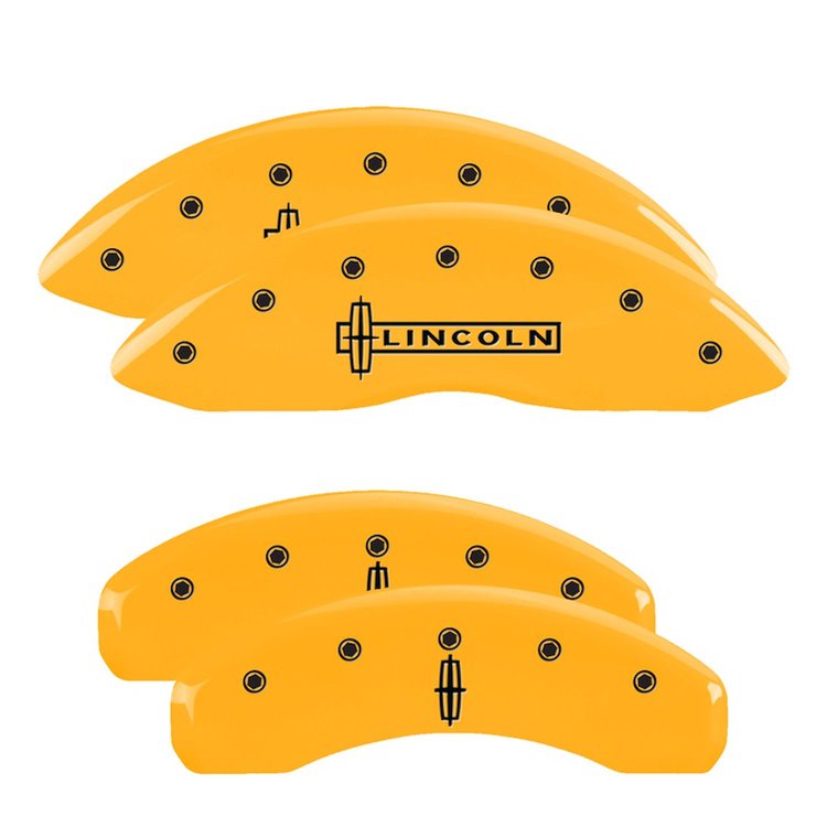 36009SLC1YL Front Disc Brake Caliper Covers Fits Select Lincoln Navigator [Yellow Finish w/ Black Lincoln / Star logo]