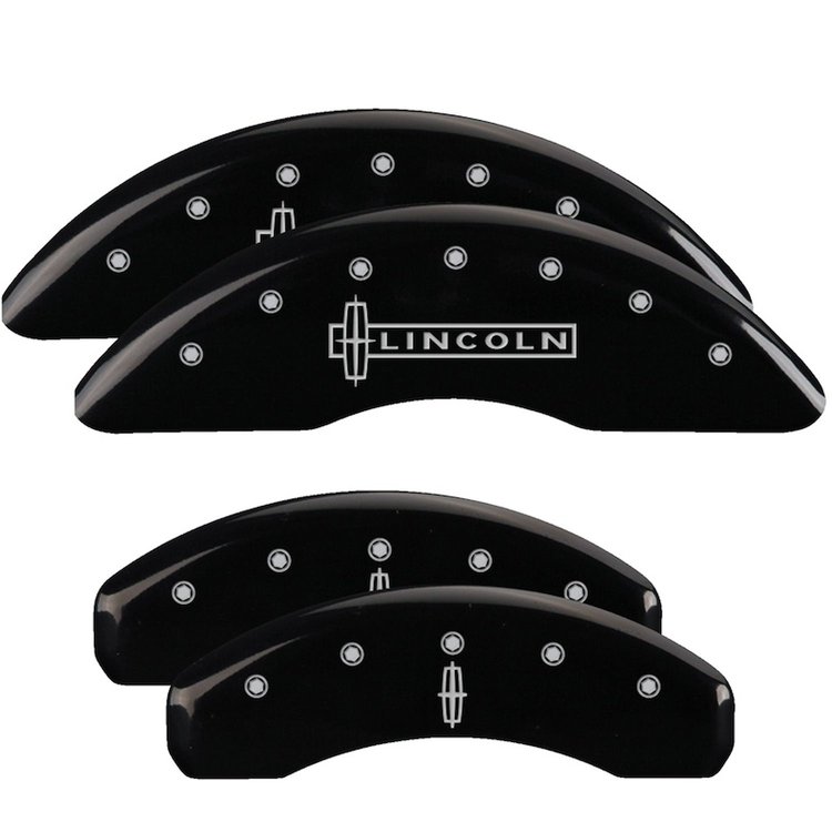 36010SLC1BK Front Disc Brake Caliper Covers Fits Select Lincoln Navigator [Black Finish w/ Silver Lincoln / Star logo]