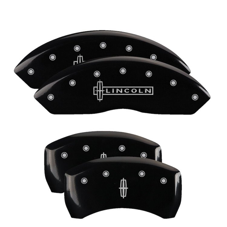 36017SLC1BK Front Disc Brake Caliper Covers Fits Select Lincoln LS [Black Finish w/ Silver Lincoln / Star logo]