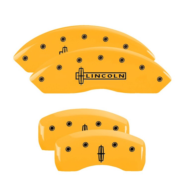 36018SLC1YL Front Disc Brake Caliper Covers Fits Select Lincoln MKZ [Yellow Finish w/ Black Lincoln / Star logo]