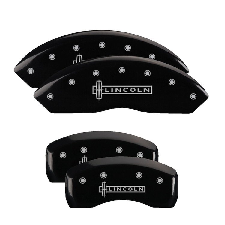 36018SLCNBK Front & Rear Disc Brake Caliper Covers Fits Select Lincoln MKZ [Black Finish w/ Silver Lincoln]