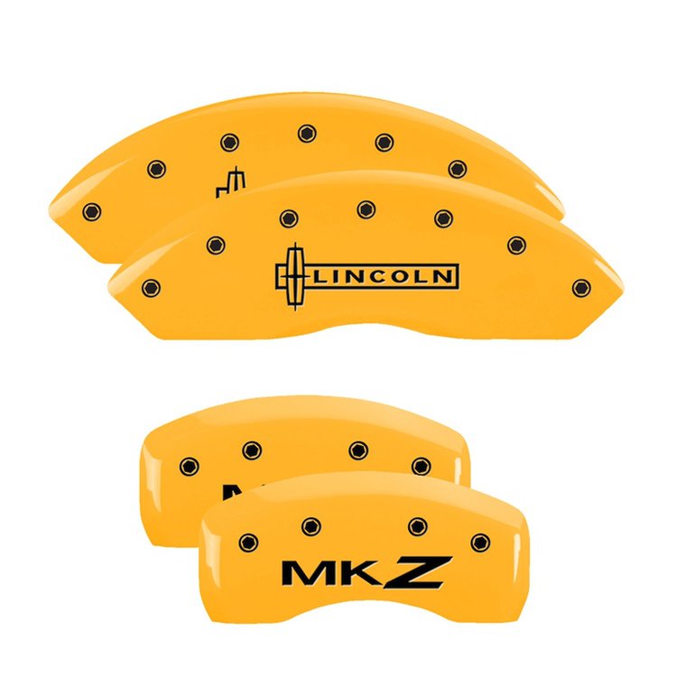 36018SLCZYL Front Disc Brake Caliper Covers Fits Select Lincoln MKZ [Yellow Finish w/ Black Lincoln / MKZ]