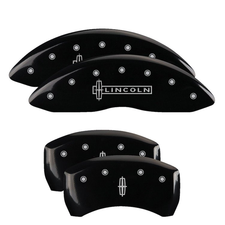 36019SLC1BK Front Disc Brake Caliper Covers for 2013-2016 Lincoln MKS [Black Finish w/ Silver Lincoln / Star logo]