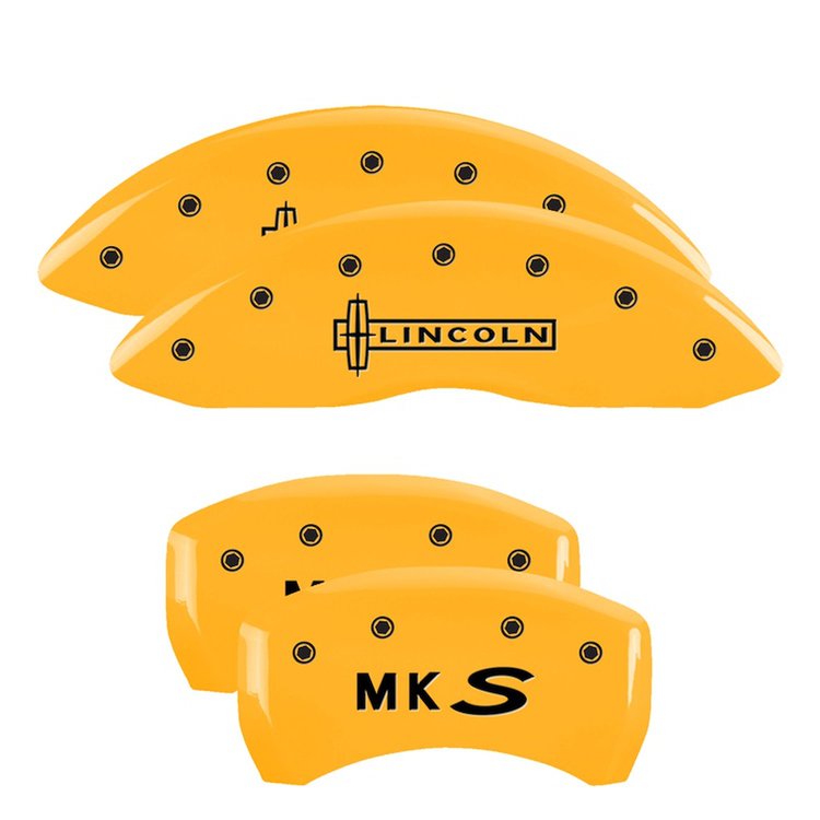 36019SLCSYL Front Disc Brake Caliper Covers for 2013-2016 Lincoln MKS [Yellow Finish w/ Black Lincoln / MKS]