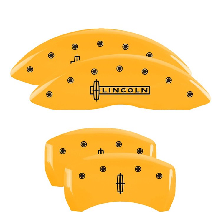 36020SLC1YL Front Disc Brake Caliper Covers for 2014-2016 Lincoln MKT [Yellow Finish w/ Black Lincoln / Star logo]