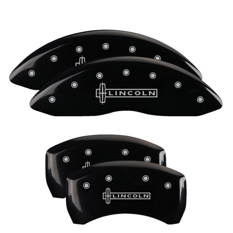 36020SLCNBK Front & Rear Disc Brake Caliper Covers for 2014-2016 Lincoln MKT [Black Finish w/ Silver Lincoln]