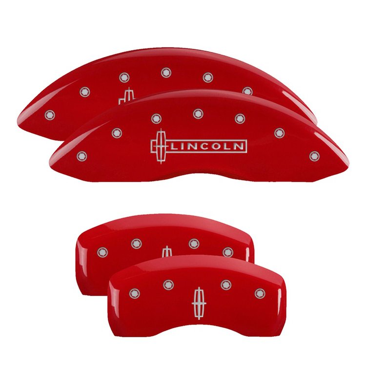 36021SLC1RD Front Disc Brake Caliper Covers for 2016-2018 Lincoln MKX [Red Finish w/ Silver Lincoln / Star logo]