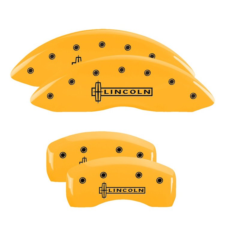 36023SLCNYL Front & Rear Disc Brake Caliper Covers Fits Select Lincoln Continental [Yellow Finish w/ Black Lincoln]
