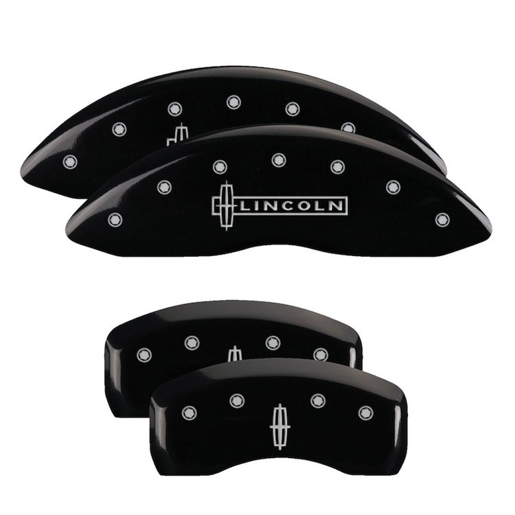 36024SLC1BK Front Disc Brake Caliper Covers Fits Select Lincoln Continental [Black Finish w/ Silver Lincoln / Star logo]
