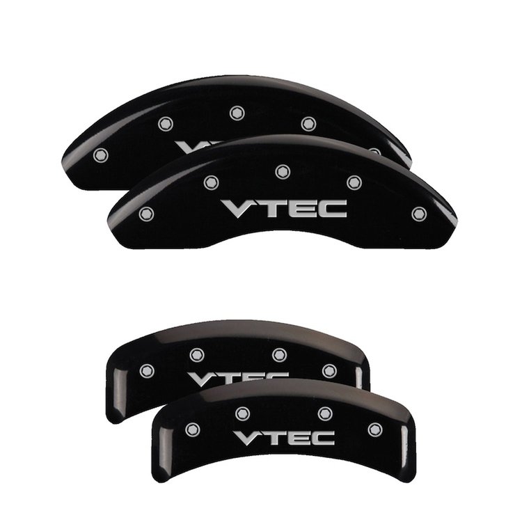 39002SVTCBK Front & Rear Disc Brake Caliper Covers Fits Select Acura CL, Acura TL [Black Finish w/ Silver VTEC]