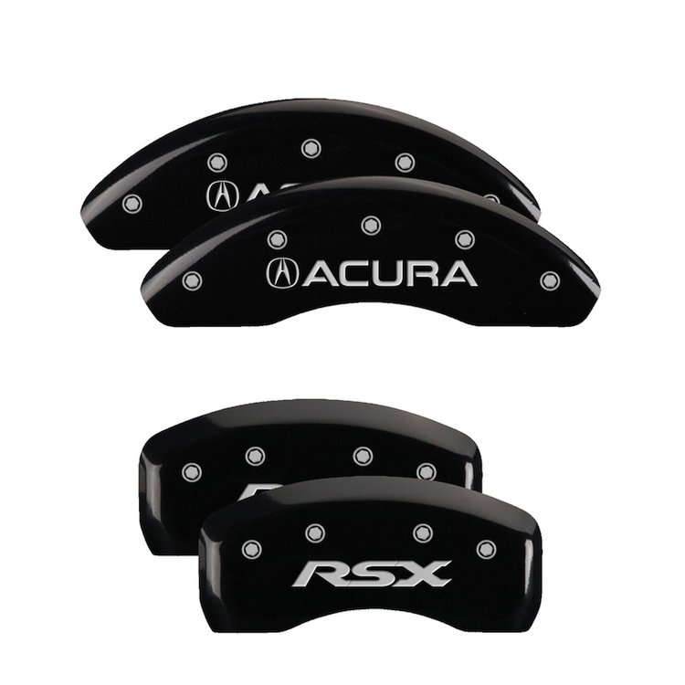 39003SRSXBK Front Disc Brake Caliper Covers Fits Select Acura CSX, Acura RSX [Black Finish w/ Silver Acura / RSX]
