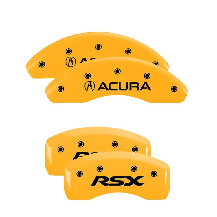 39003SRSXYL Front Disc Brake Caliper Covers Fits Select Acura CSX, Acura RSX [Yellow Finish w/ Black Acura / RSX]