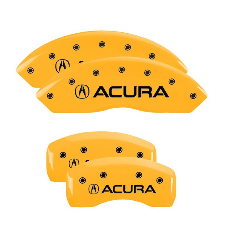 39005SACUYL Front & Rear Disc Brake Caliper Covers for 2002-2006 Acura RSX [Yellow Finish w/ Black Acura]