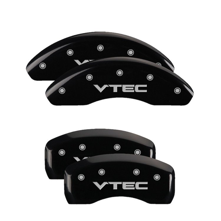 39006SVTCBK Front & Rear Disc Brake Caliper Covers for 2004-2008 Acura TL [Black Finish w/ Silver VTEC]
