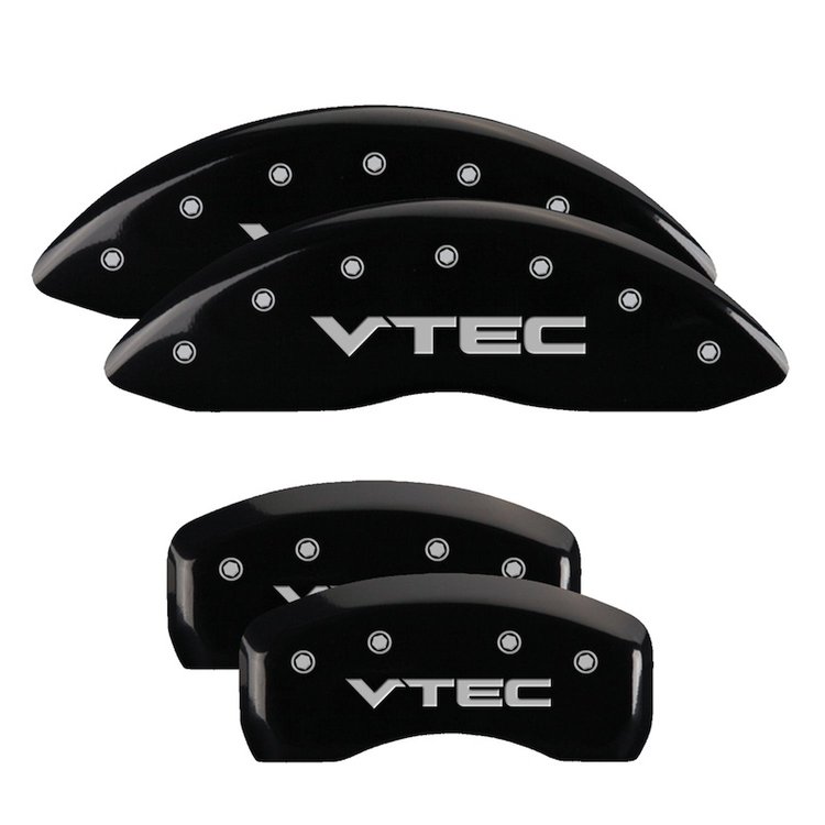 39007SVTCBK Front & Rear Disc Brake Caliper Covers for 2007-2008 Acura TL [Black Finish w/ Silver VTEC]