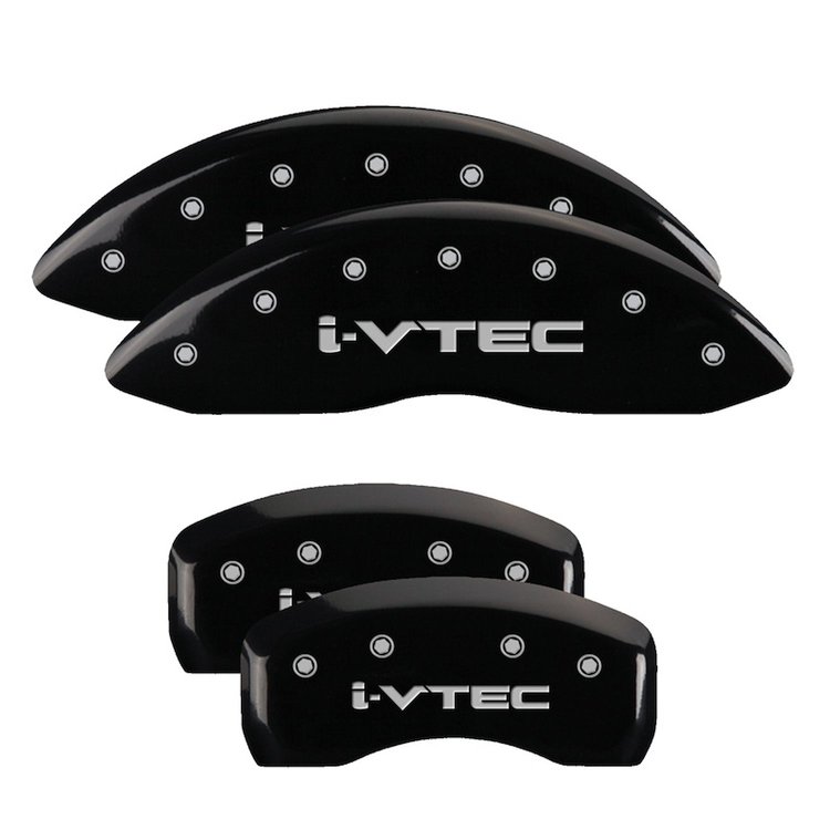 39013SIVTBK Front & Rear Disc Brake Caliper Covers for 2014-2016 Acura MDX [Black Finish w/ Silver i-Vtec]