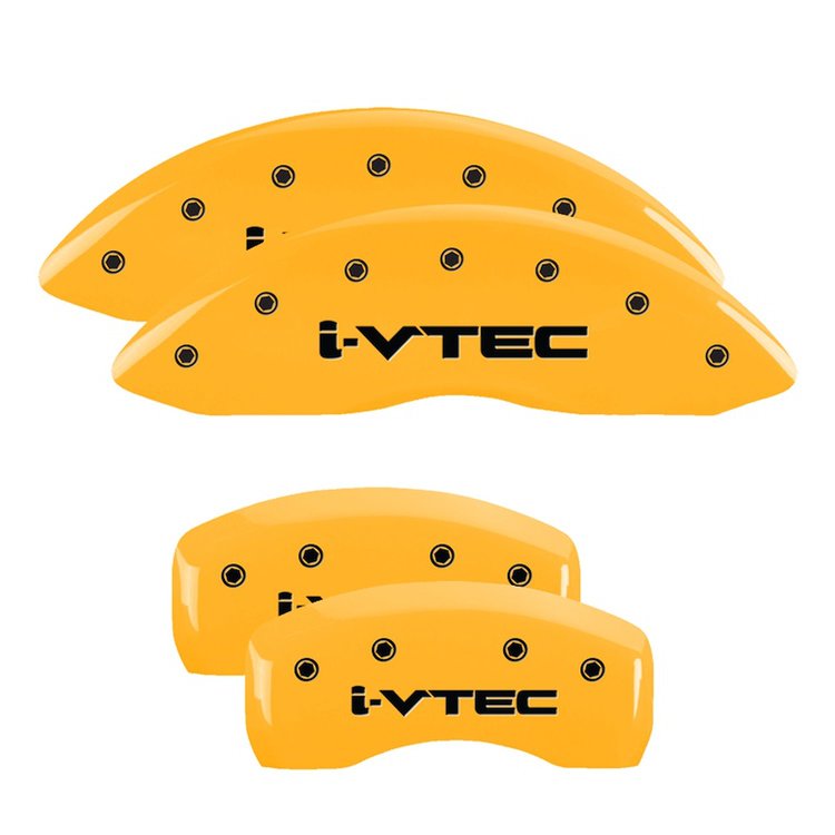 39013SIVTYL Front & Rear Disc Brake Caliper Covers for 2014-2016 Acura MDX [Yellow Finish w/ Black i-Vtec]