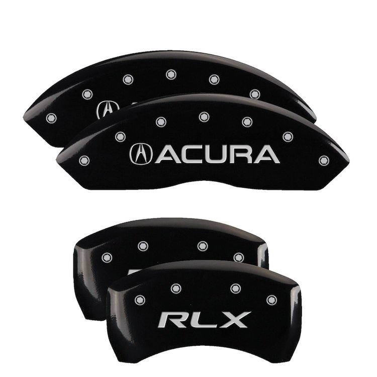39014SRLXBK Front Disc Brake Caliper Covers for 2014-2017 Acura RLX, 2016-2017 Acura RLX [Black Finish w/ Silver Acura / RLX]